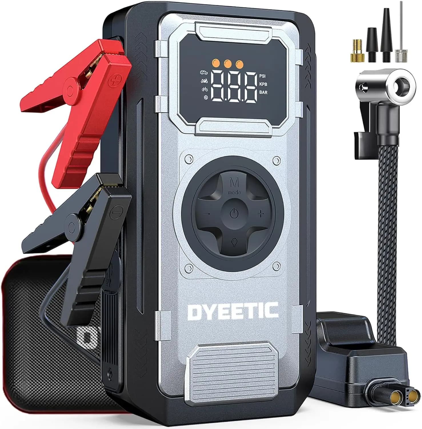 Avviatore d'Emergenza Portatile 5000A con Compressore d'Aria, Gonfiatore Pneumatici 150PSI per Veicoli 12V, Ampio Display Digitale