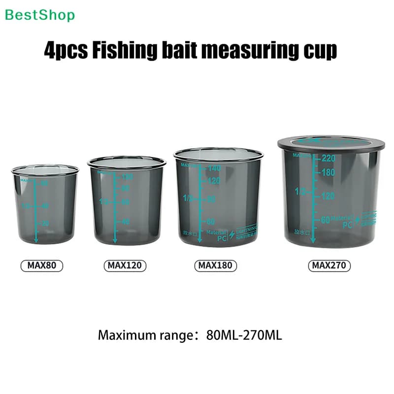 ❀ ❀ Set di 4 misurini per esche da pesca - Bicchieri graduati in plastica da 80-270 ml per attrezzatura da pesca