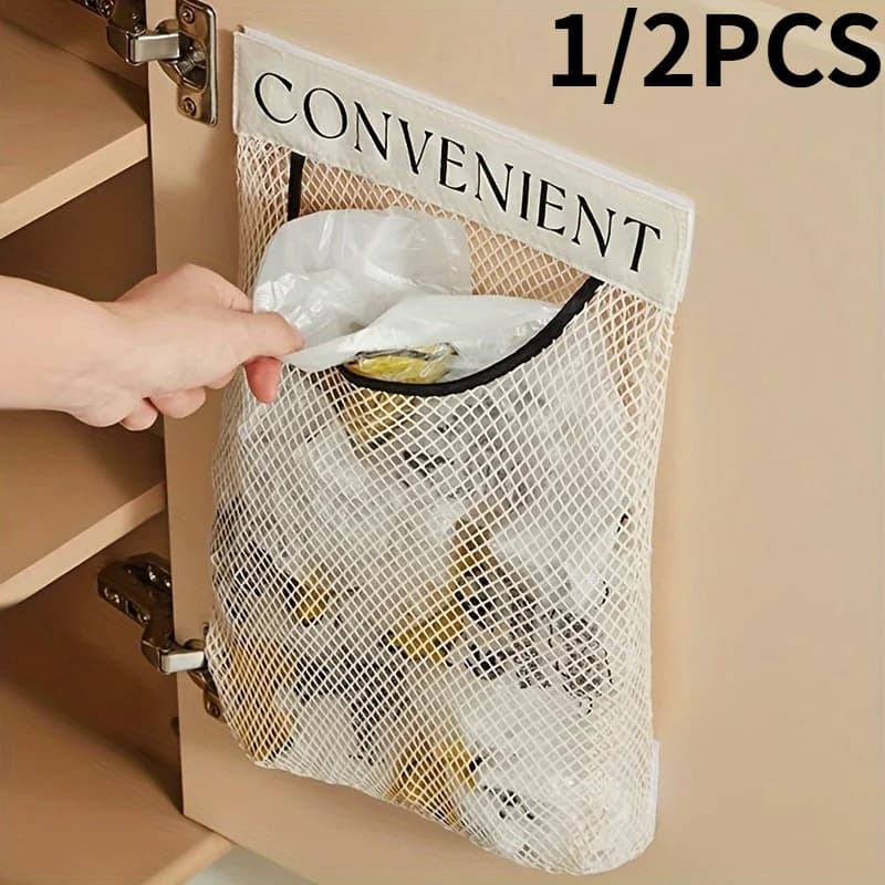 1/2 pezzi di versatile supporto per sacchetti di plastica da parete - Rete elastica riutilizzabile con adesivo magico. per Cucina, Bagno