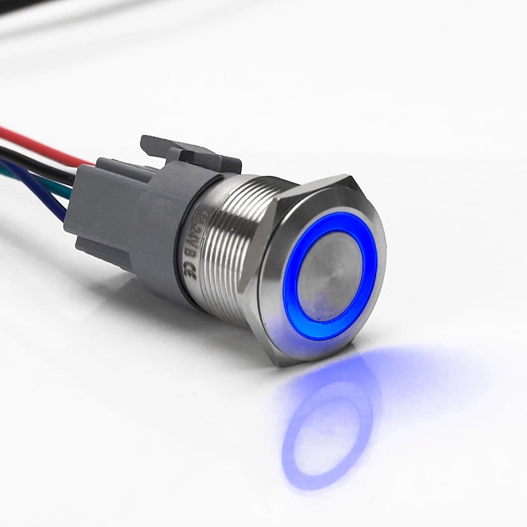 Nuovo Arrivo: Pulsante a Pressione Impermeabile IP65 da 25mm, Tipo Momentaneo/Retentivo, con Luce ad Anello, 1NO1NC, Testa Piatta in Metallo