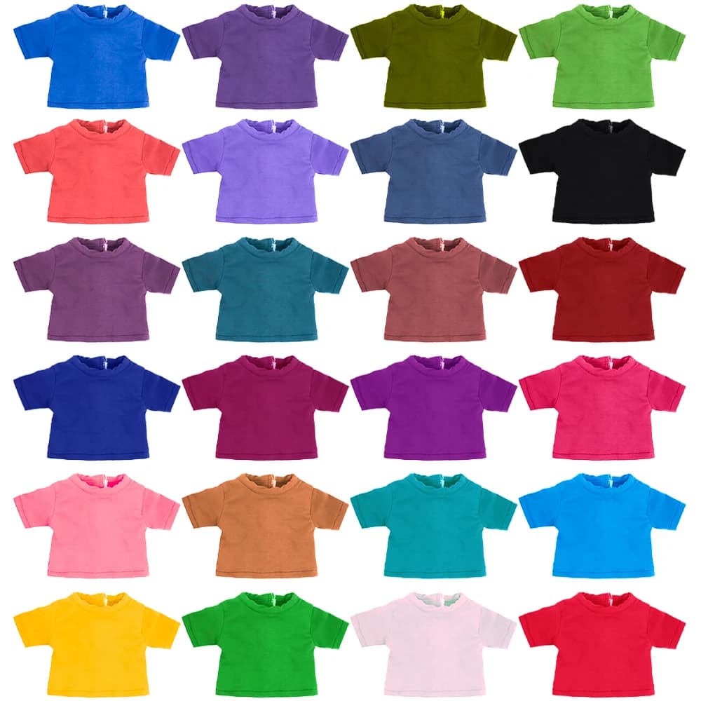Vestiti per bambole T-shirt estiva in puro cotone a maniche corte, fatti a mano, in tinta unita, per bambole da 16-18 pollici, 43 cm, giocattoli fai da te, regali