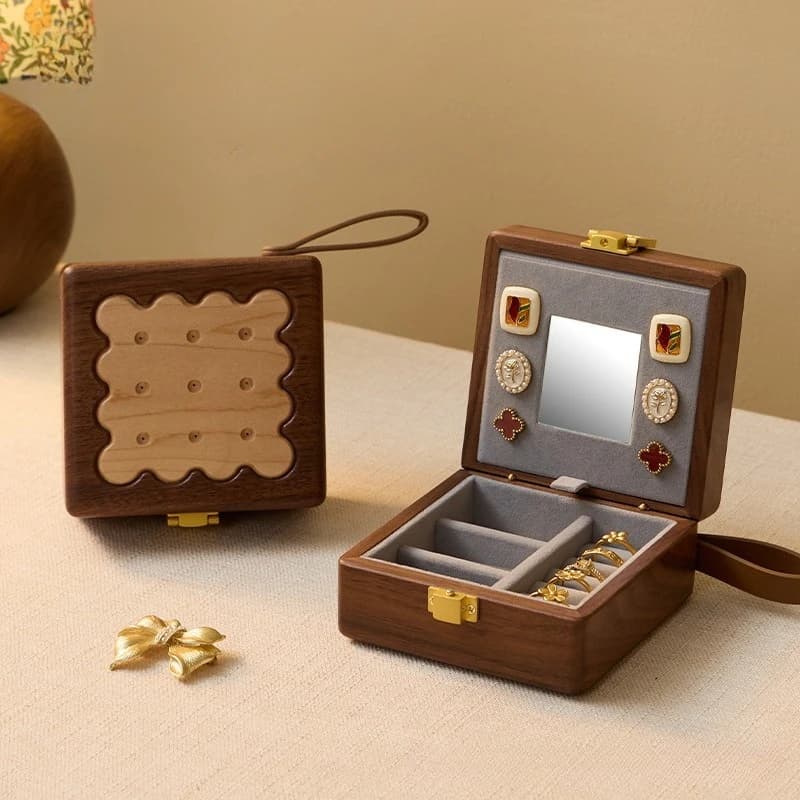 Solid Wood Cute Jewelry Box Earrings Rings Storage Boxes Small Portable Travel Trinket Case Necklace Jewellery Protect Cases