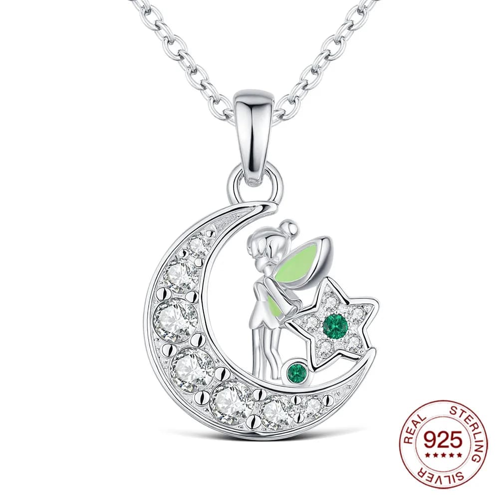 Necklace with moon pendant elf fairy flower 925 sterling silver bracelet suitable DIY bracelet for women fashion jewelry pendant refined love gift