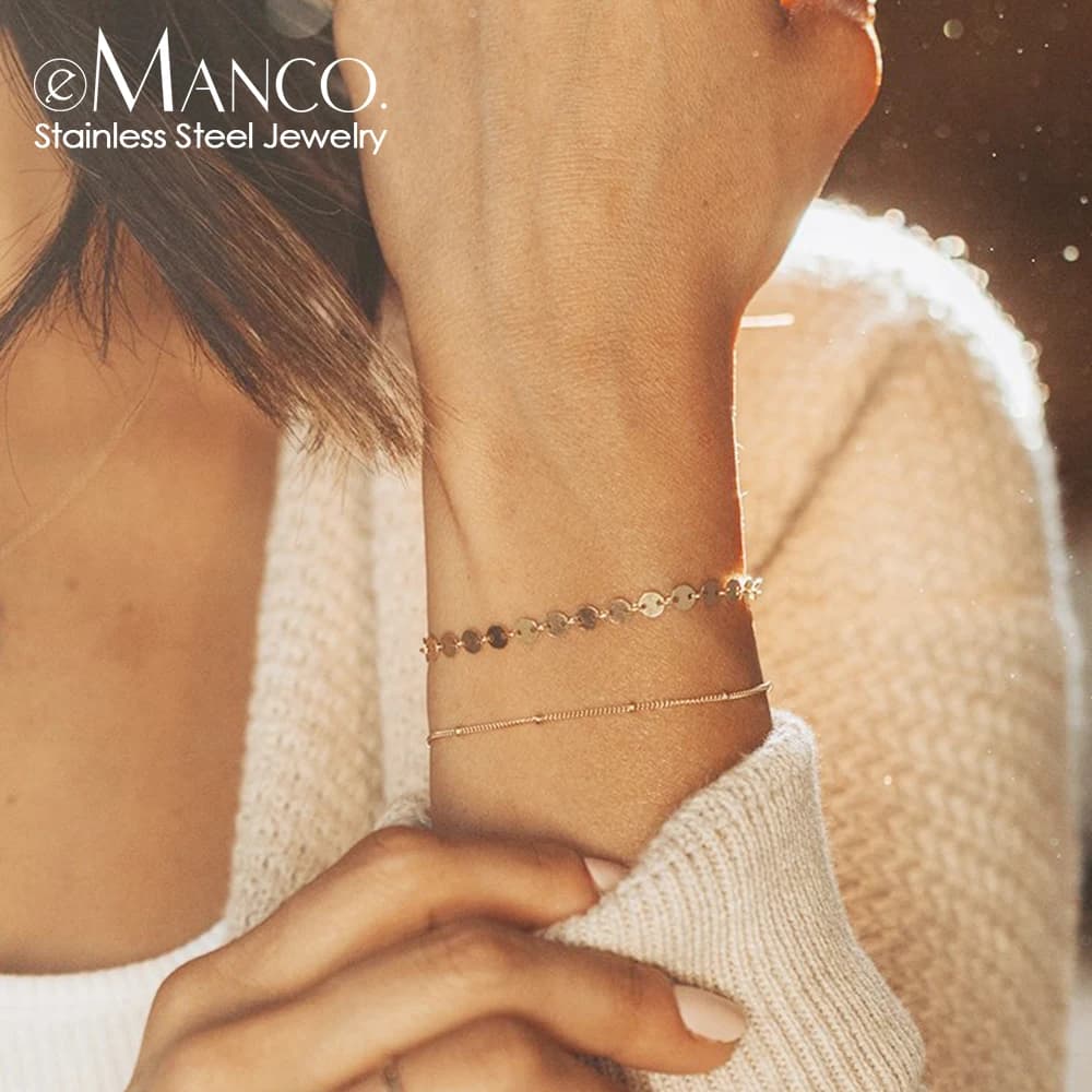 eManco Bracciale impilato a catena intrecciata cubana tripla Braccialetti da donna in acciaio inossidabile placcato oro Regali di gioielli di moda
