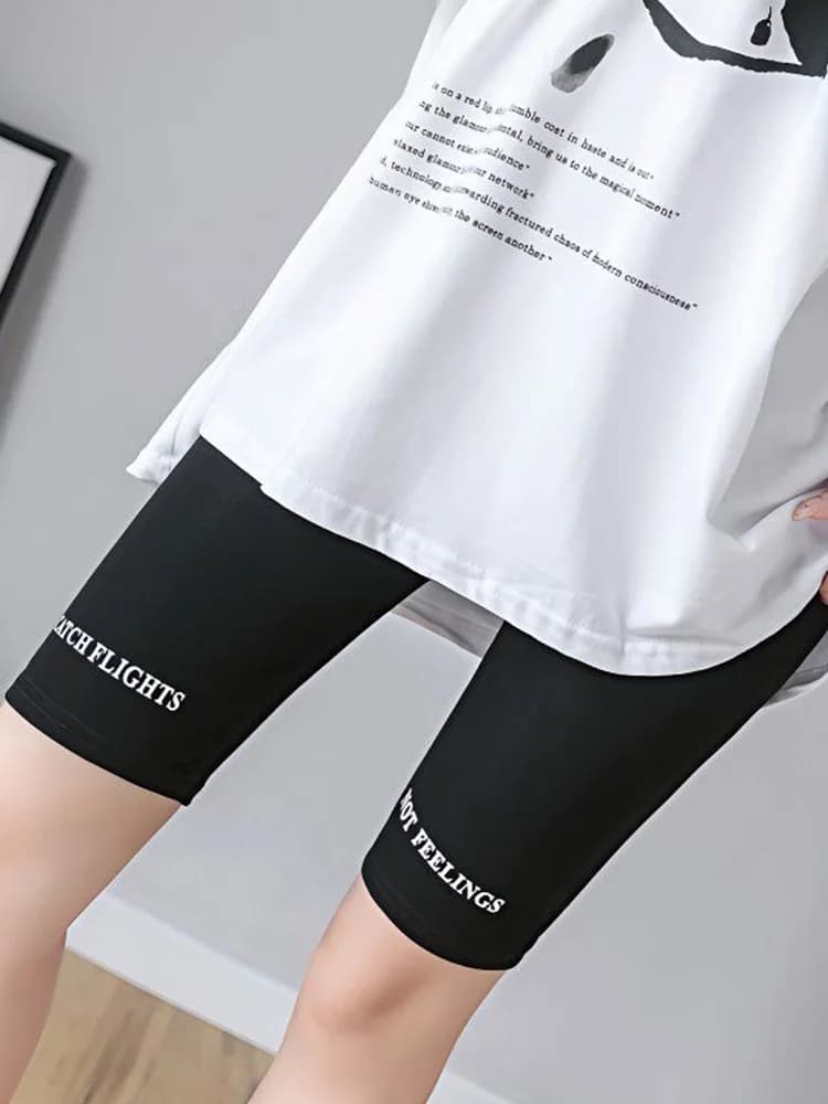 Letter printed five quarter pants for women, tight fitting base, bodybuilding, outerwear, cycling sports shorts