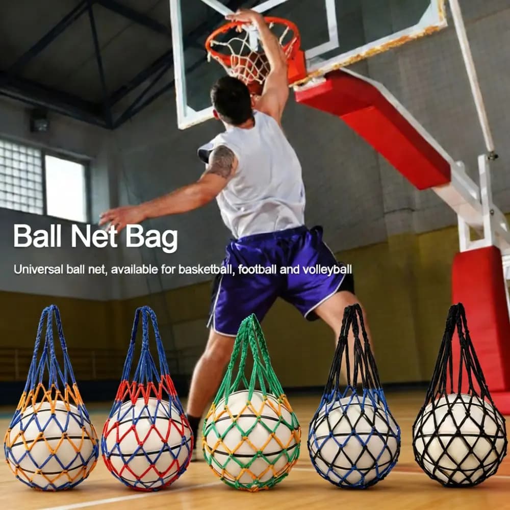 Basketball Ball Bag Heavy Duty Woven Nylon Mesh Net Storage Drawstring Portable Gym Sports Equipment Organizer Soccer Volleyball