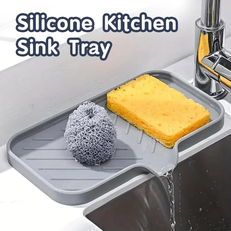 Tappetino in Silicone per Rubinetto, Vassoio per Lavello da Cucina, Tappetino Drenante per Dispenser Sapone e Spugna, Tappetino Antispruzzo per Asciugatura, Vassoio Porta Sapone da Piano di Lavoro