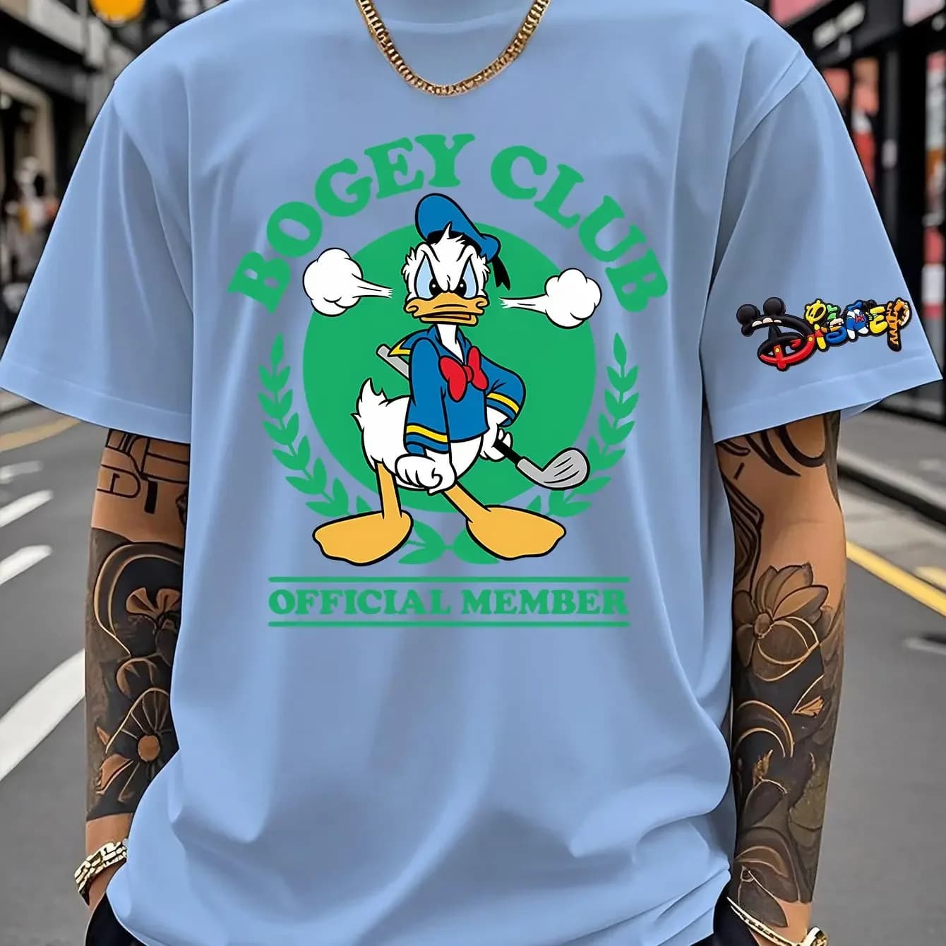 T-shirt casual a maniche corte da uomo | Autorizzato da Disney, stampa Bogey Club, girocollo, tessuto leggermente elasticizzato, perfetto per l'estate