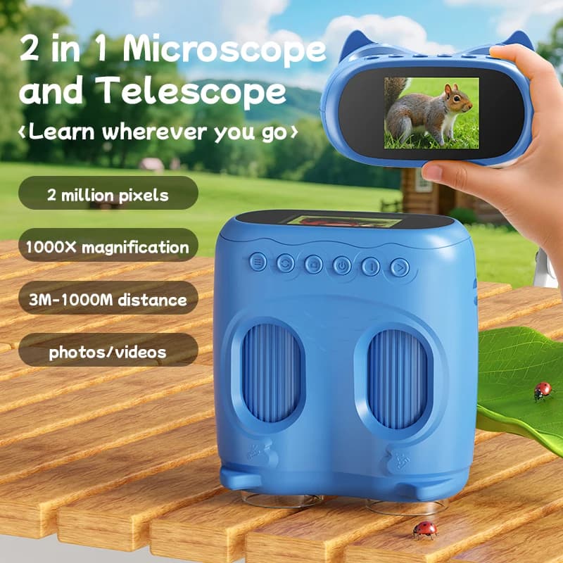 Microscopio e telescopio 2 in 1 Giocattoli educativi ottici per bambini Fotocamera HD da 2 MP Microscopio per bambini 1000x Regalo di Natale di Halloween