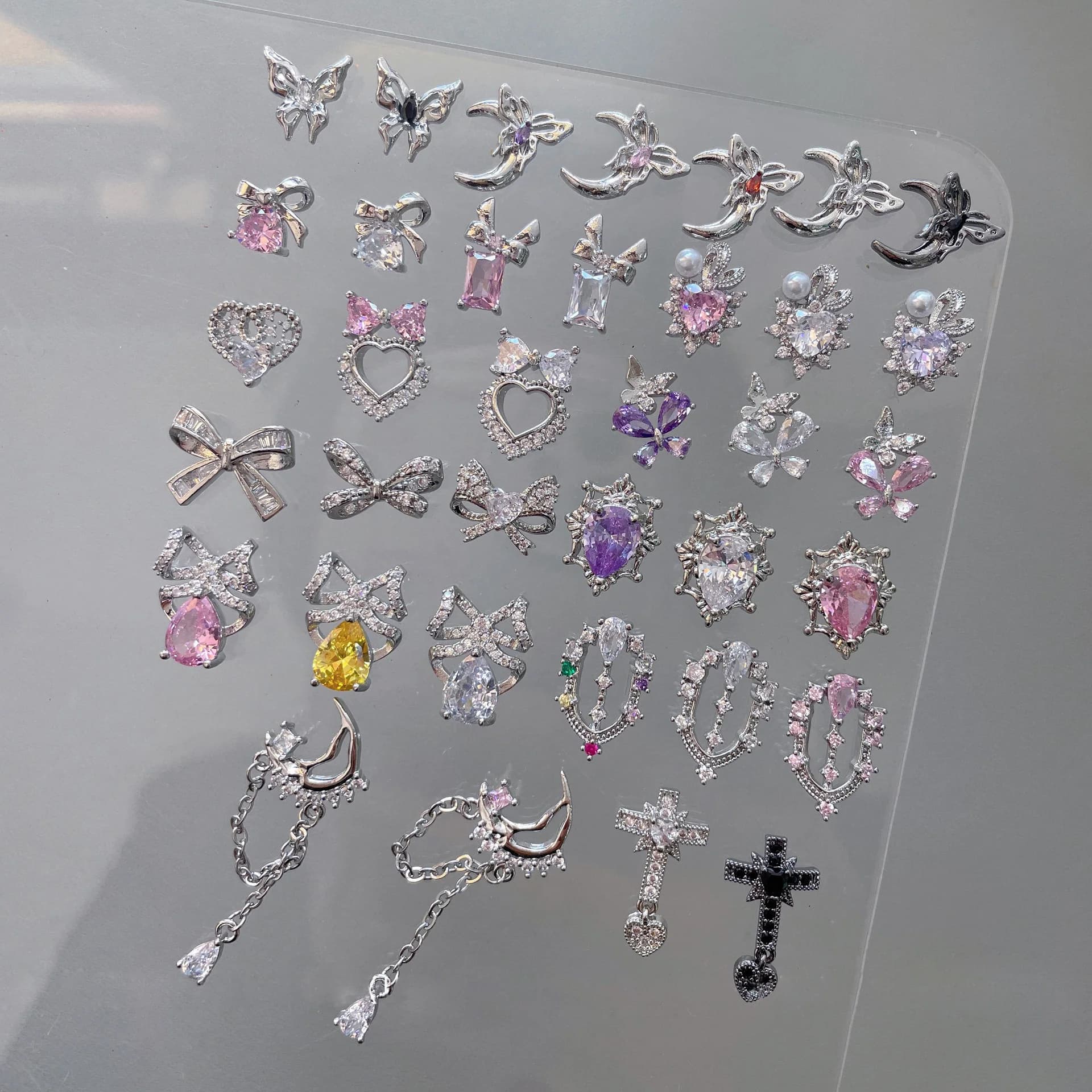 5 PCS High Quality New Silver Bow Liquid Love Cross Zircon Nail Art Decoration Pendant Diamond