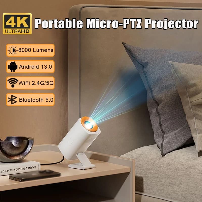 2025 Nuovo Smart Mini Proiettore Esterno V16 + Android13.0 Doppio WiFi BT5.2 1080P Proiettore Micro-PTZ Home Theater Portatile Ultra-HD