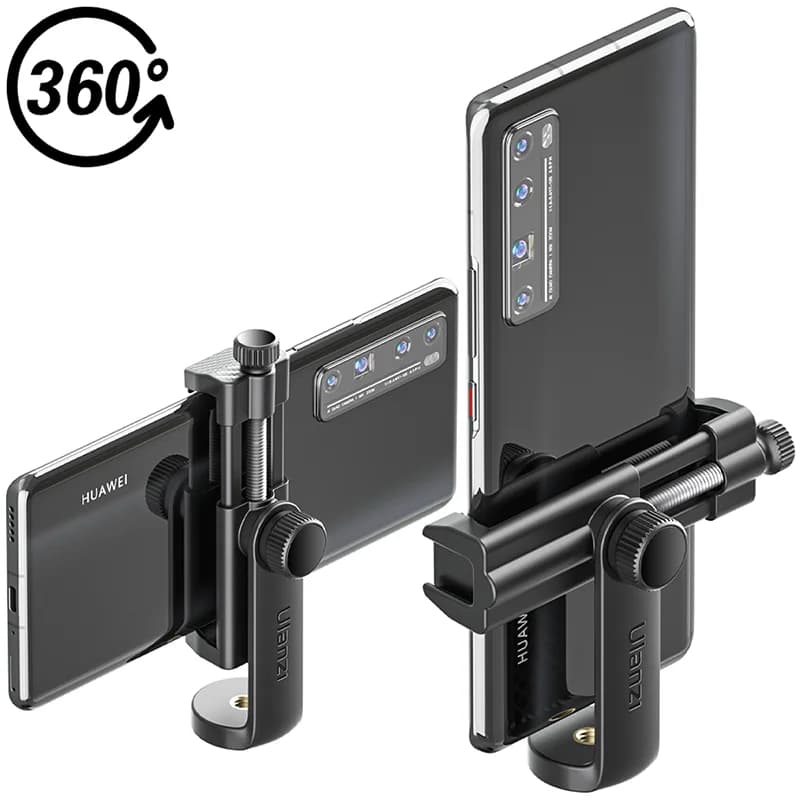ULANZI ST-17 360 ° Adattatore per staffa di montaggio con clip per telefono cellulare con supporto per treppiede con rotazione per iPhone Vlog Cold Shoe per microfono a luce LED