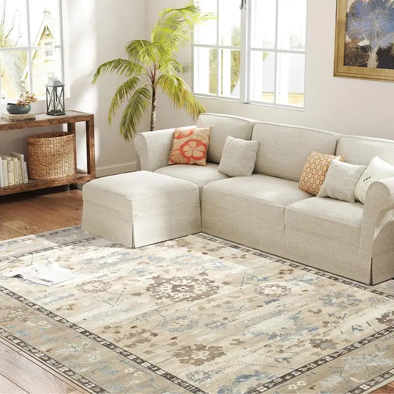 HOMCOM 5x7 Area Rug, Indoor Boho Machine Washable Carpet for Living Room, Bedroom, Dining Room, Kitchen, Blue