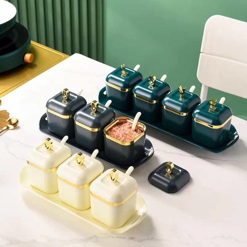 Scatola di condimento Set sale pepe Spice Rack barattolo zuccheriera per Gadget da cucina Set di dispositivi scatola di spezie con coperchio strumento organizzatore