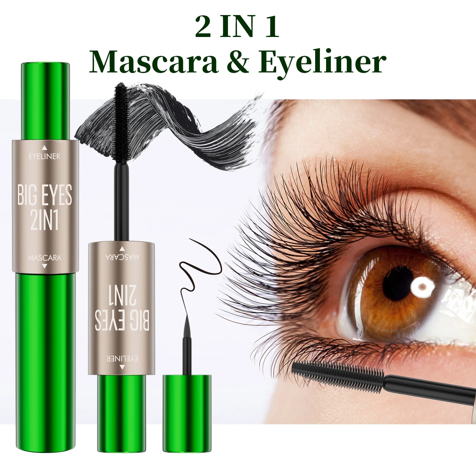 Two-in-one mascara + eyeliner waterproof long curling non-smudge mascara