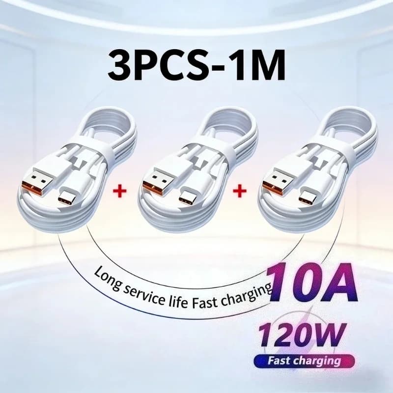 Nuovo Cavo di Ricarica Rapida USB C 10A 120W, 3 Pezzi, Cavo Type C per Telefoni Huawei Xiaomi Samsung Redmi, Trasferimento Dati e Ricarica Veloce