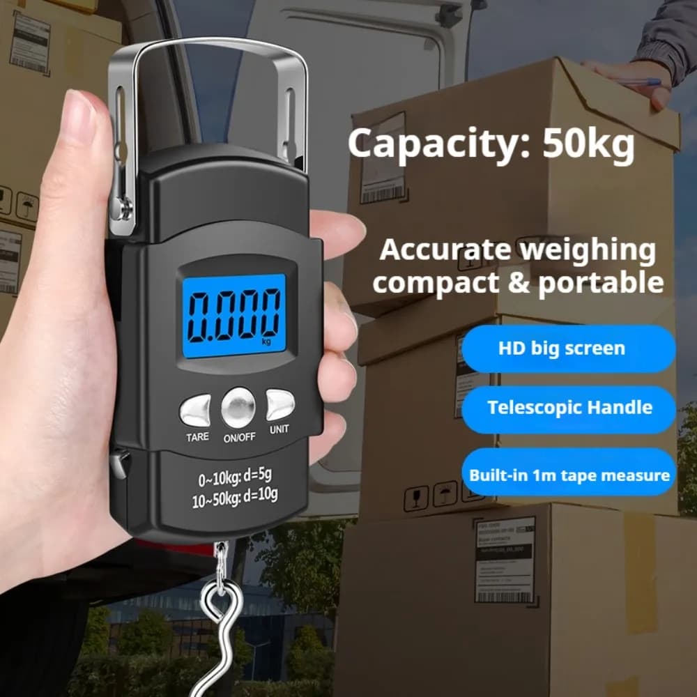 Bilancia Digitale di Precisione da 50kg, Bilancia Elettronica Portatile con Metro a Nastro per Pesca, Bagagli e Cucina