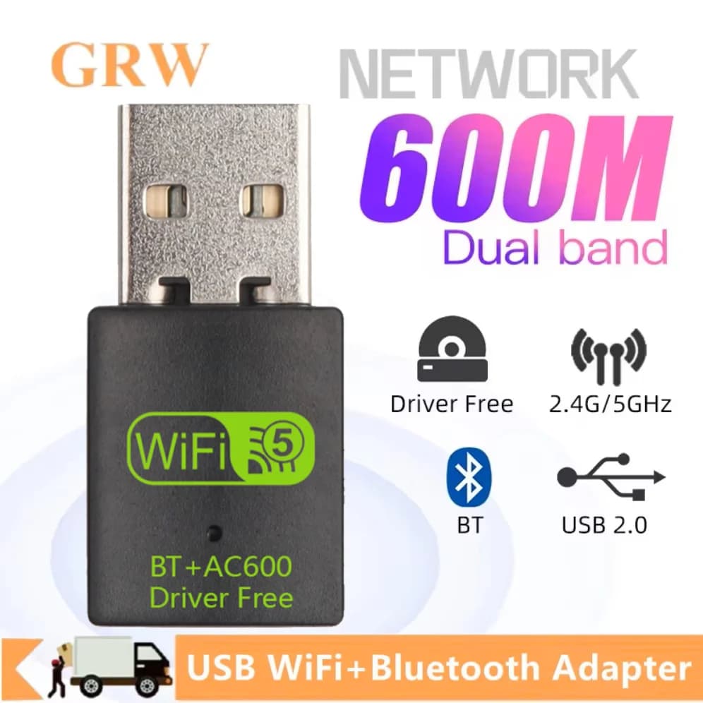 Adattatore Bluetooth WiFi USB 600Mbps Dongle 2 in 1 Dual Band 2.4G/5GHz Ricevitore Wlan wireless di rete WiFi USB per laptop desktop