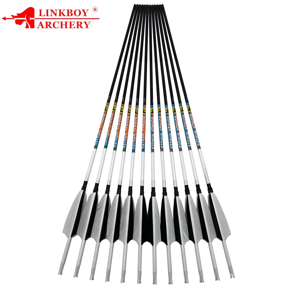 12PCS Freccia in carbonio 30/32 pollici Frecce in carbonio Punta di freccia sostituibile per arco composto/ricurvo Tiro con l'arco Caccia di mira