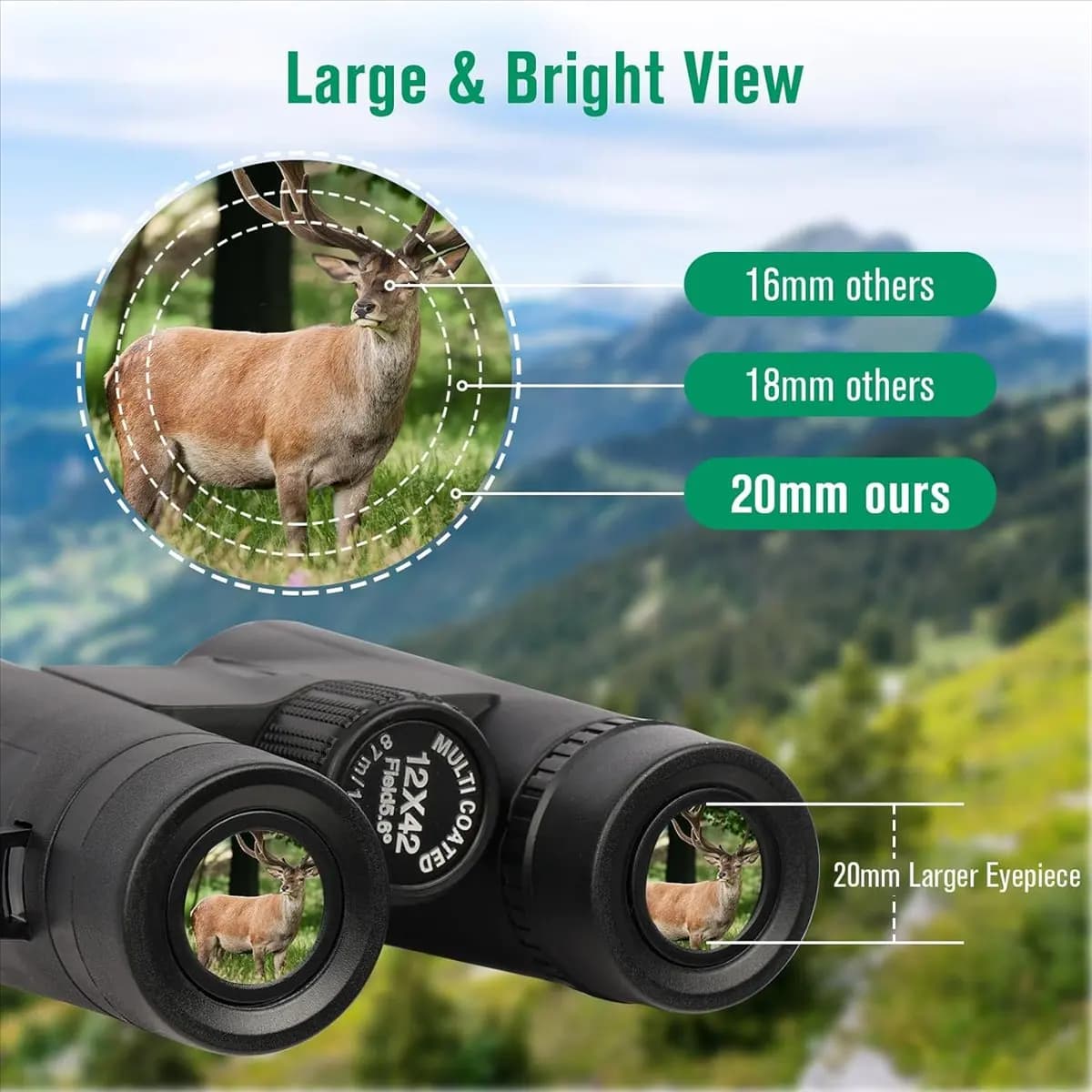ABST 12x42 High Power Binoculars with Phone Adapter Waterproof Low Light Vision Binoculars for Bird Watching, Hunting, Travel