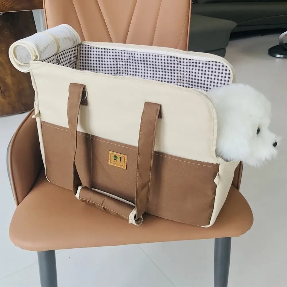 Trasportino Portatile per Animali Domestici con Cinghie di Sicurezza, Traspirante e Antiscivolo, Sedile Auto per Cani, Borsa Morbida per Gatti, Ideale per Gite Primaverili