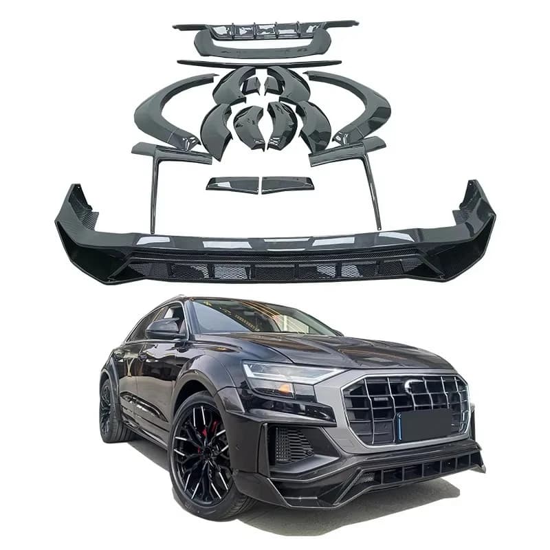 Runde Dry Ricambi Auto In Fibra di Carbonio per Audi Q8 Sport Edition 2019-2024 Aggiornamento PD Body Kit Labbro Anteriore Ruota Sopracciglio Diffusore Posteriore