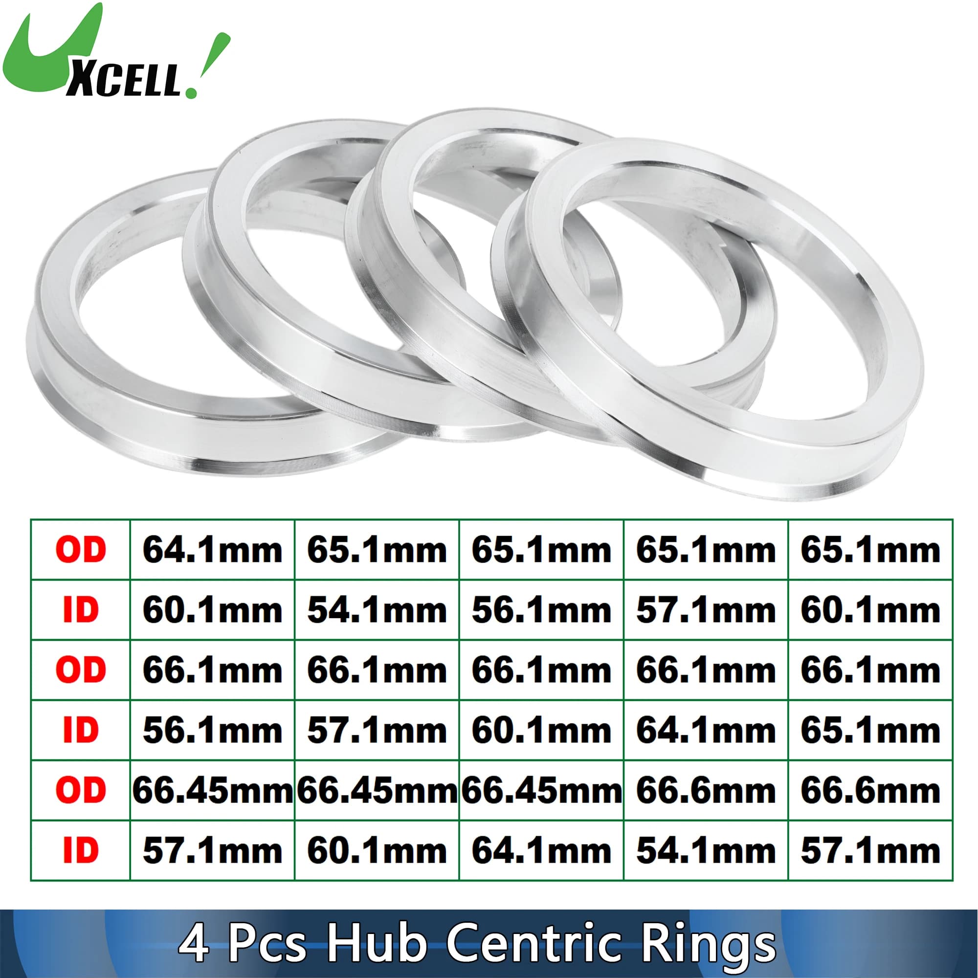 UXCELL 4 pz OD 64.1/65.1/66.1/66.45/66.6mm a ID 60.1/54.1/56.1/57.1/65.1mm Mozzo Centrico Anelli Mozzi Ruota In Lega di Alluminio