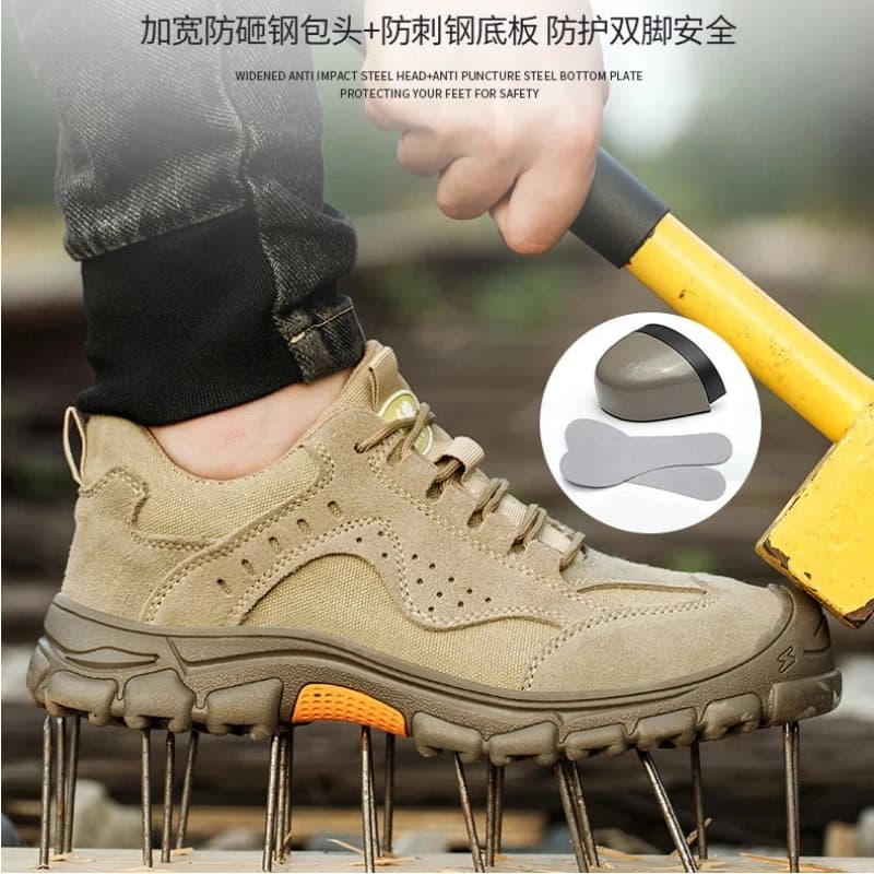 Plus Size 37-46 Uomo Sicurezza Lavoro Scarpe da trekking all'aperto Stivali in vera pelle Sneaker Sottopiede morbido in Kevlar Puntale in acciaio anti-sfondamento 9177