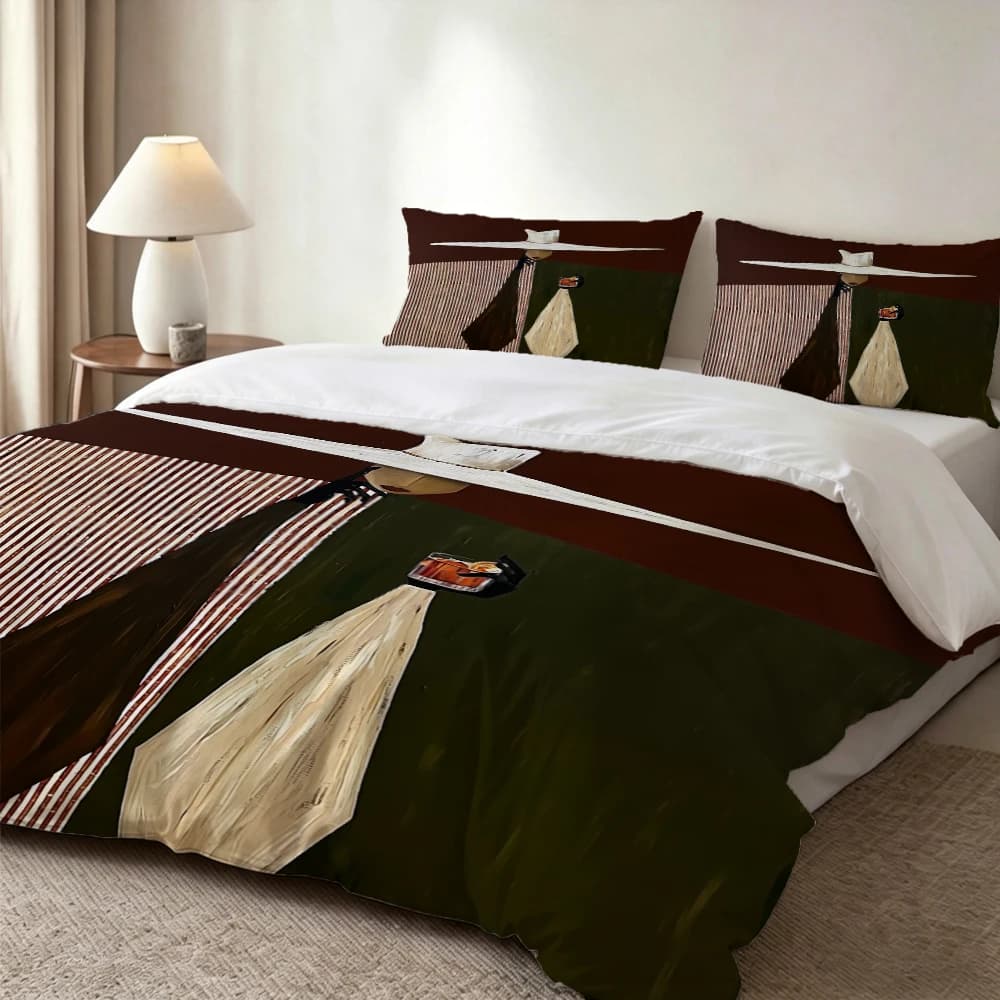 Set di biancheria da letto con stampa digitale ad alta definizione, set copripiumino con motivo geometrico astratto e figura misteriosa che indossa un cappello bianco, set copripiumino con stampa floreale grande, include 1 copripiumino + 2 federe, adatto per camera da letto, camera degli ospiti, decorazioni per la casa, set copripiumino + federa in fibra di poliestere, set tre pezzi, biancheria da letto ultra morbida, tessuto spesso, adatto a tutte le stagioni, lavabile in lavatrice, 3 pezzi