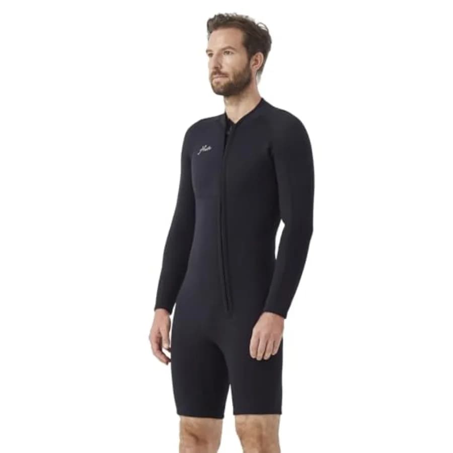 Muta corta da uomo per surf, immersioni, nuoto, snorkeling, paddle boarding; neoprene da 2 mm; nero; protezione termica leggera