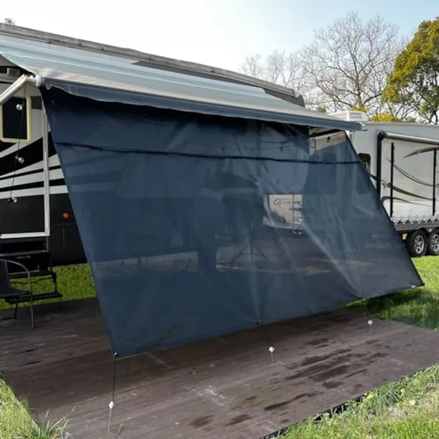 Tenda parasole per tendalino da 10', in rete nera, universale per roulotte e camper, chiusura con cerniera, completa.