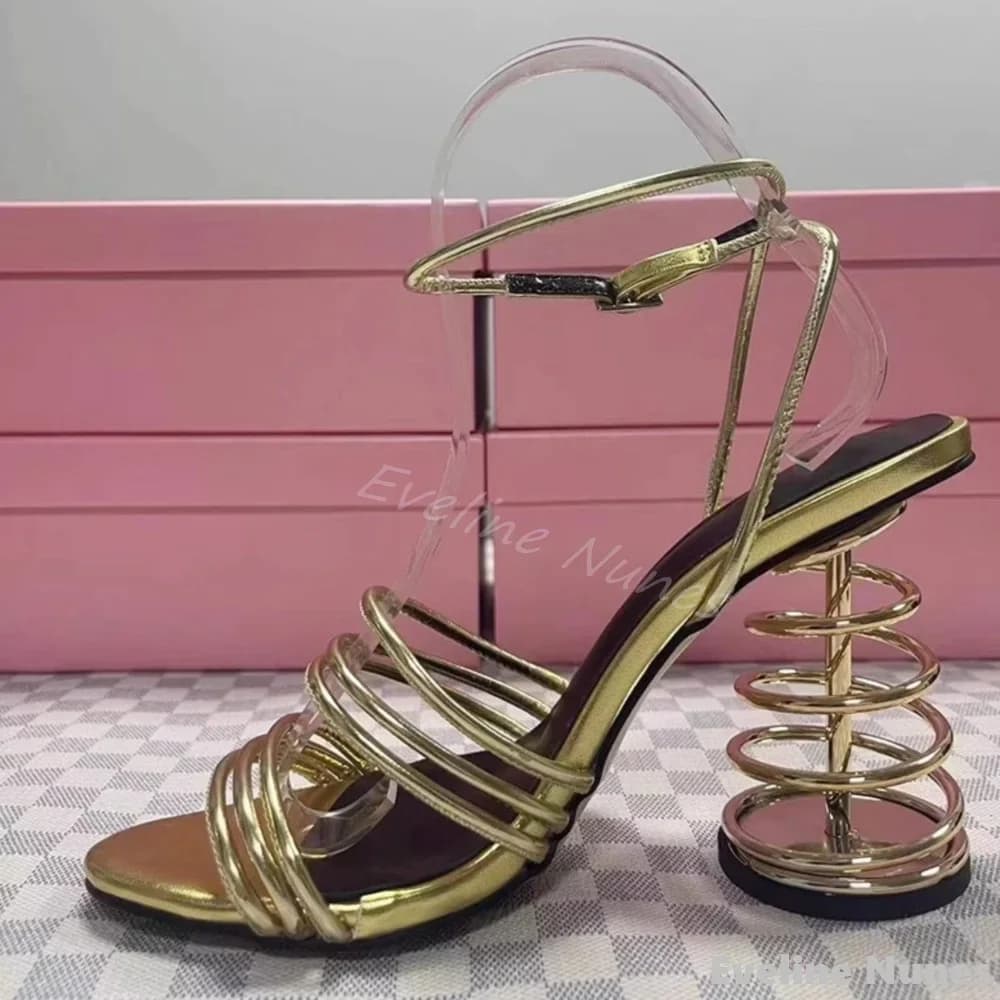 Strange Style Sandals with Silver Spring Heel Women's Sandals With Belt With One Word Thin Strap High Heel 2025 Large Sandals by Fashion catwalk