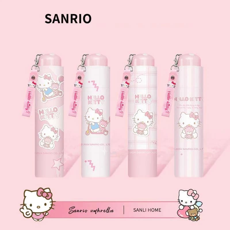 Hello Kitty Sanrio Licensed Foldable Umbrella Coating Sun Protection Umbrella Portable Girls Cute Pink Cartoon Travel Outdoor