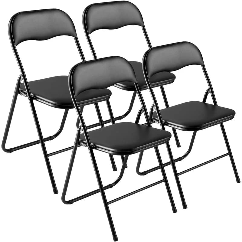 4 Pack Portable Folding Chairs with Padded Cushion, Black