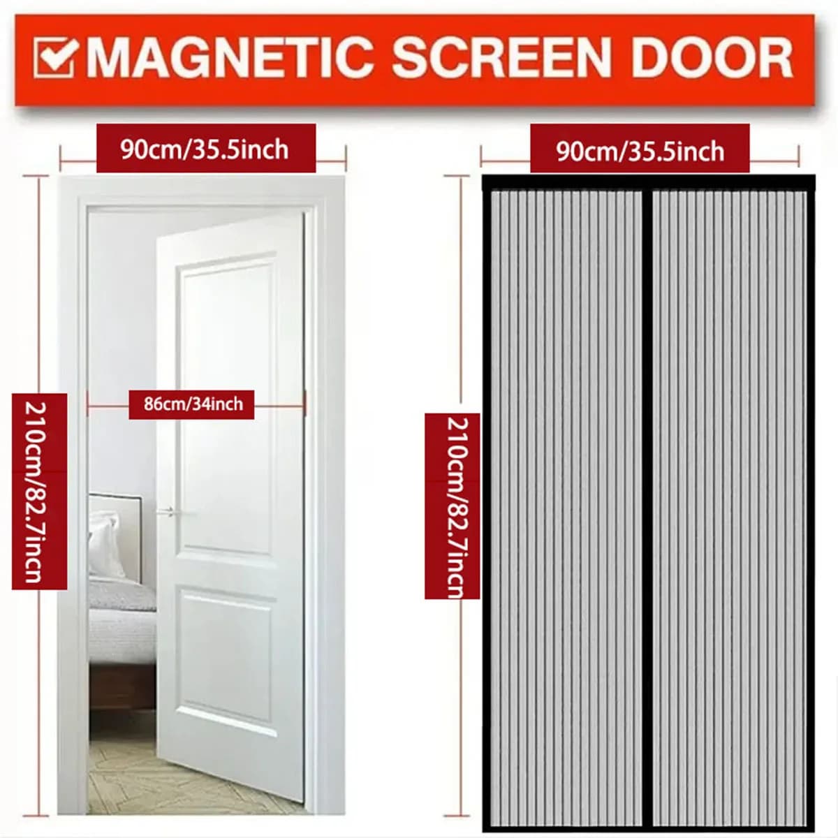 Fashion 2-Piece Magnetic Screen Door Self-Closing Mesh Curtain,Anti-Mosquito Breathable Net Home Bedroom Kitchen Balcony Door