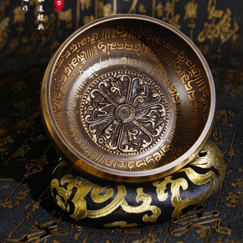 12cm Handmade Tibetan Brass Singing Bowl, Yoga Meditation Bowl for Sound Healing Stress Relief, Buddha Mindfulness Bowl