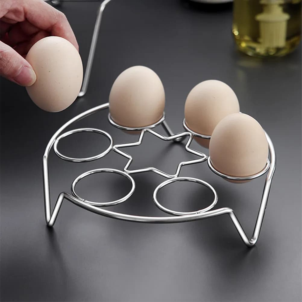 2Pcs Stainless Steel Egg Steamer Rack 6-Hole Design for Hard Boiled Eggs Pressure Cooker Steam Rack Dishwasher Safe