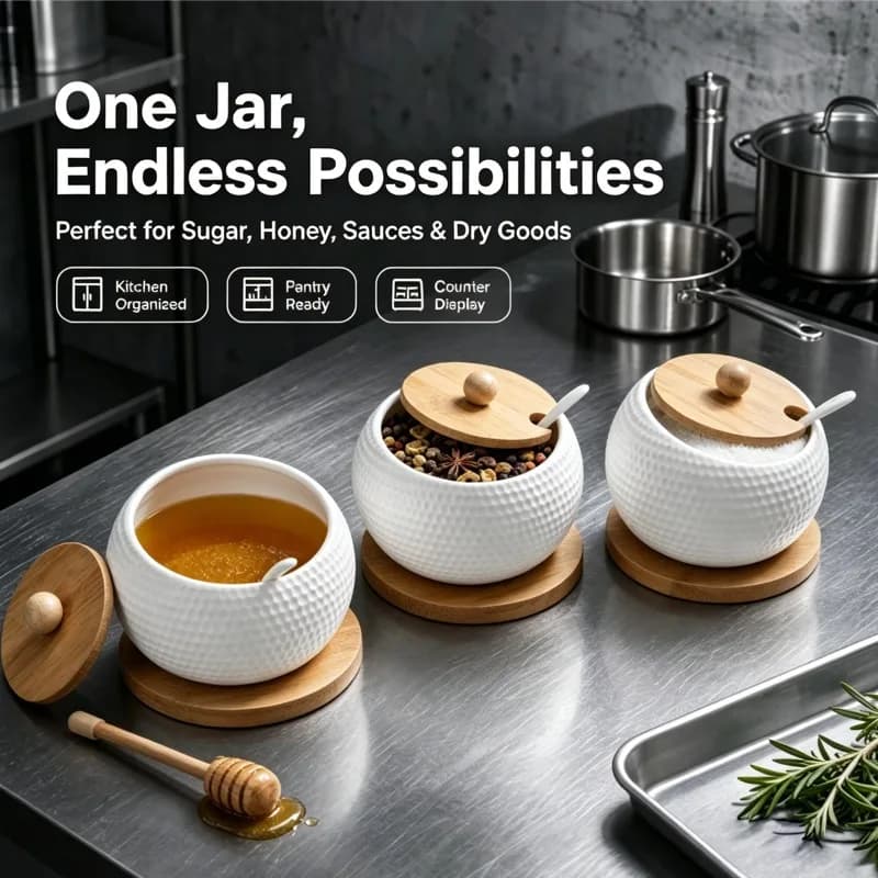 Household Ceramic Seasoning Jar Set Kitchen Spice Box Salt Pepper Condiment Storage Container Home Cooking Spice Organizer Suppl