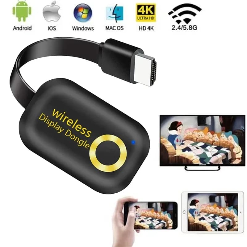 Portable Wireless Display Adapter 1080P HD Dual Band WiFi Low Latency Screen Cast for Phone to TV Projector Home Office Use