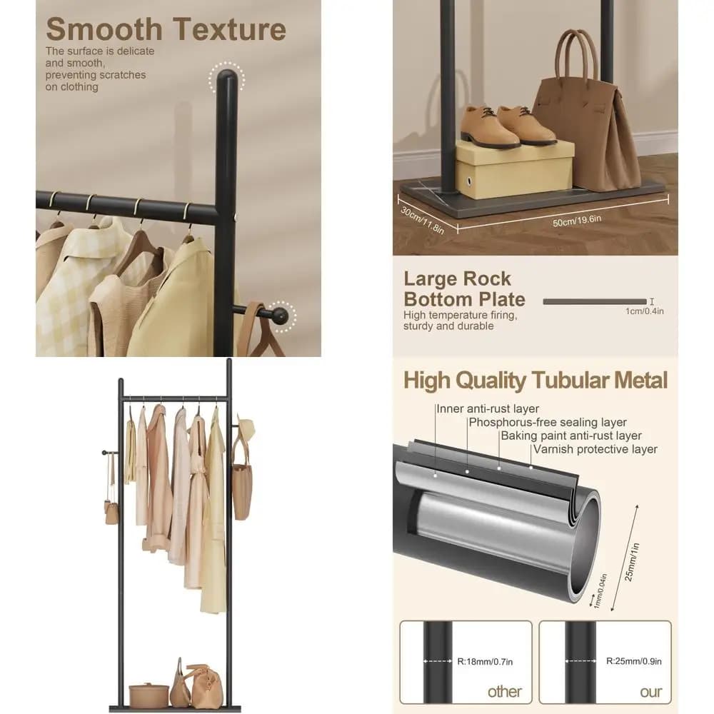 Large Metal Coat Rack reestanding, ern Coat Hanger Stand with 2 Hooks and Heavy Rock Slab Base, Industrial Clothes Rack, Garment