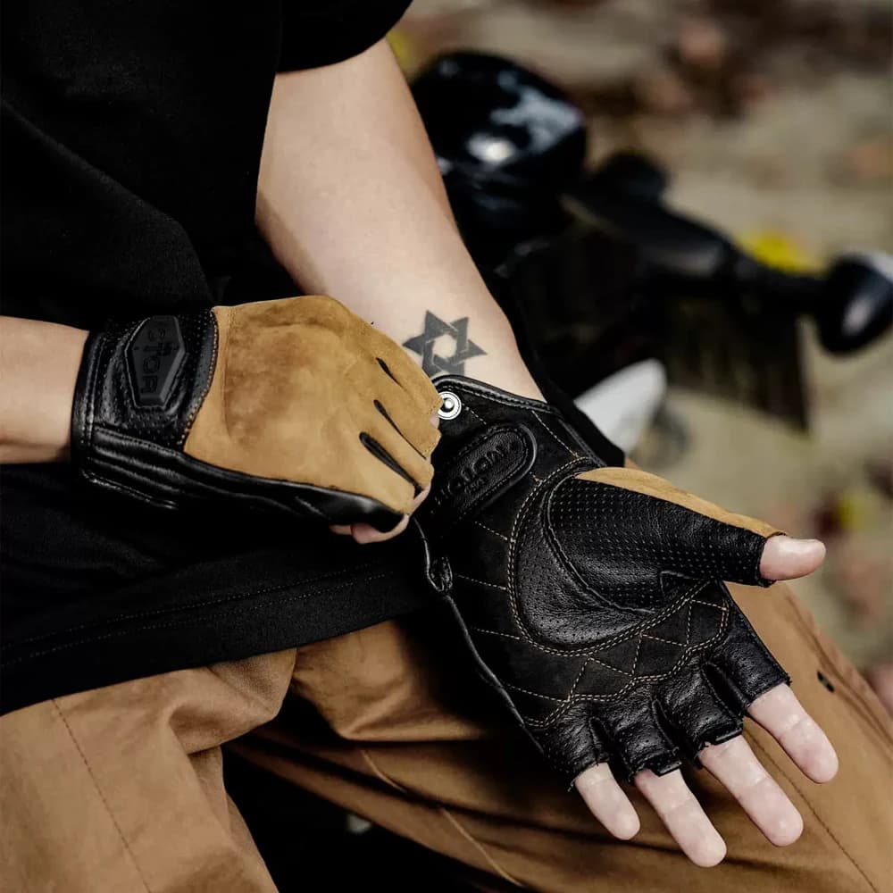 Guanto da moto senza dita da uomo estivo, guanti da equitazione in pelle per motociclista, Anti goccia, traspirante, guanto da moto Vintage