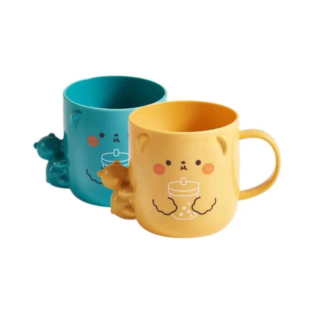 Bicchiere per collutorio a forma di cartone animato per bambini, simpatico porta spazzolino in plastica e tazza portatile da bagno, bicchiere per l'igiene orale per bambini con manico