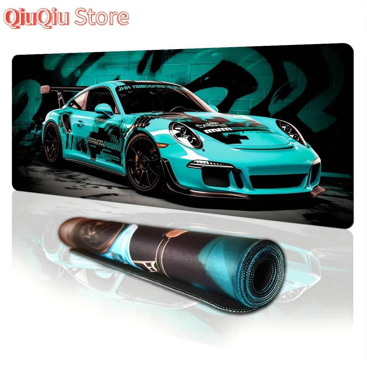 Elegante tappetino per mouse Supercar azzurro con bordi cuciti antiscivolo Accessori per desktop per tappetino da scrivania da gioco durevole e confortevole