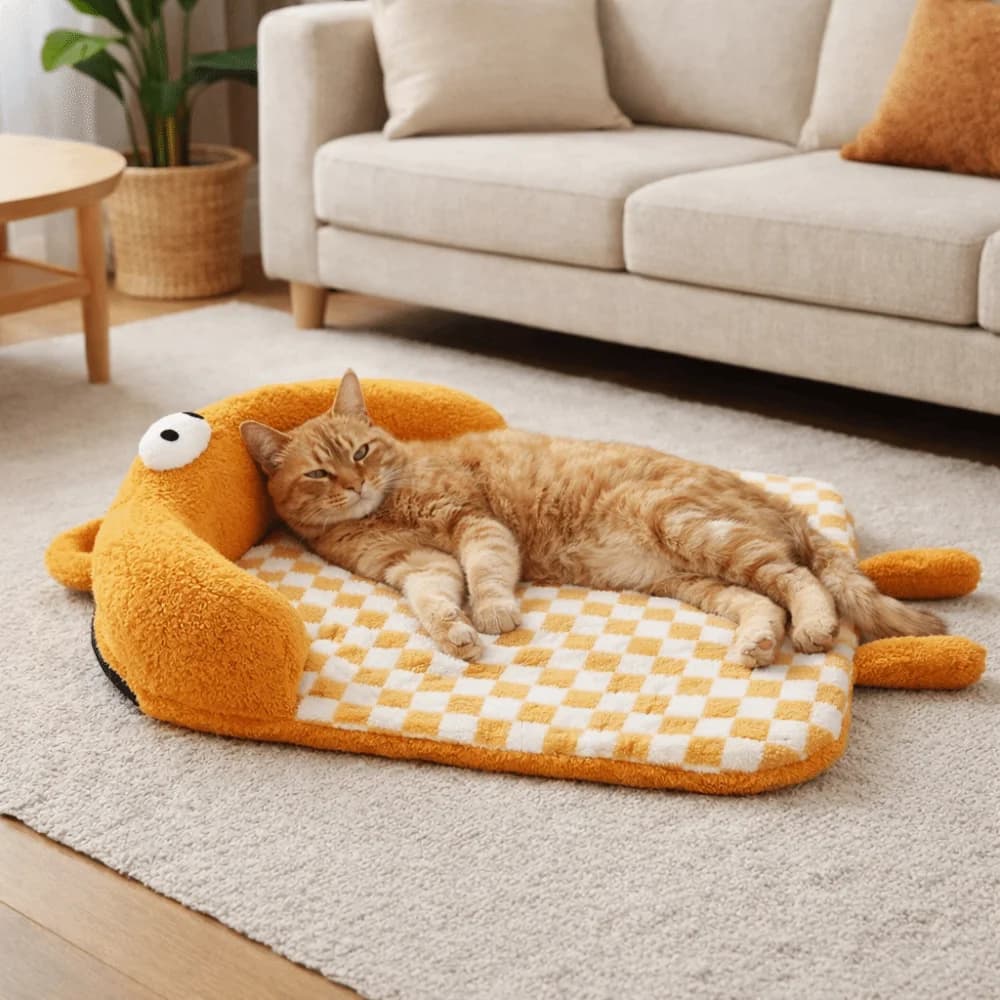 Cuscino per gatti a forma di cartone animato, caldo e confortevole, design a quadretti, cuccia per cani e gatti, tappetino rimovibile antiscivolo per cuccia, tappetino per animali domestici