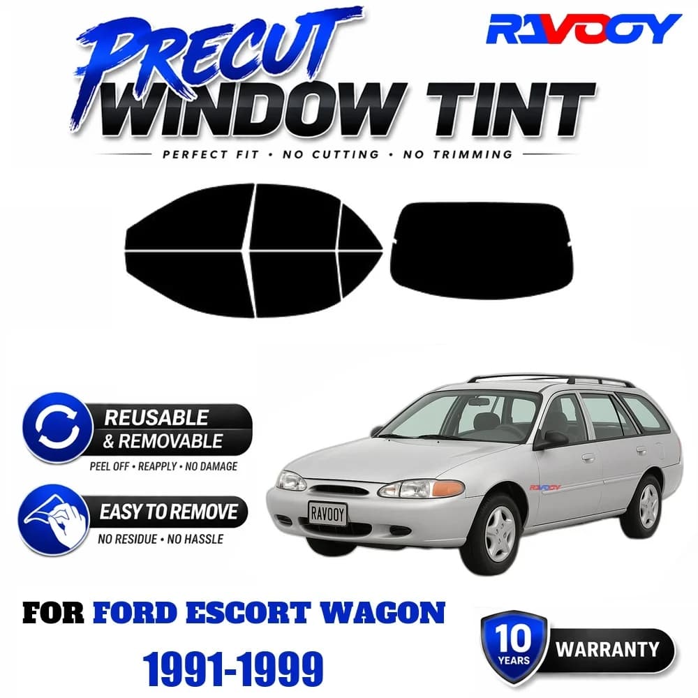 RAVOOY Precut Window Tint, Reusable Removable EPU Film, Custom Fit for Ford Escort Wagon 1991-1999, UV Heat Protection