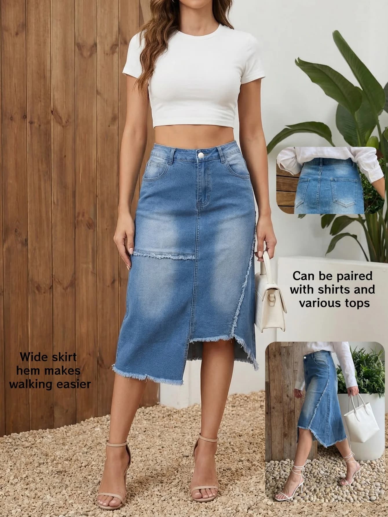 Ladies Casual Daily Stretch Mid-Length Dress Asymmetrical Straight Skirt Furry Edges Comfortable Fit for Various Occasions