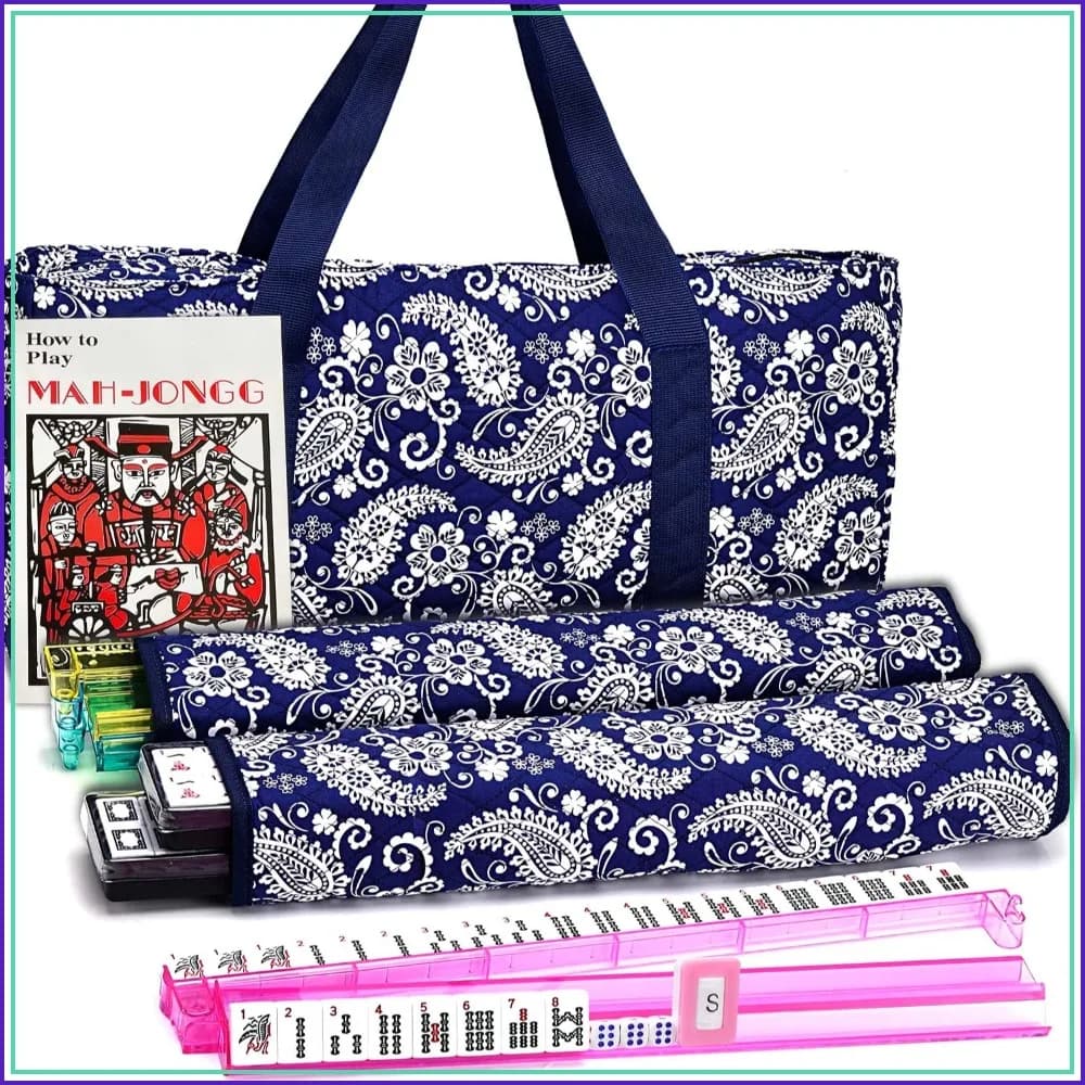 American Mahjong Set, Blue Paisley Bag, 166 Tiles, 4 Rack/Pushers, Complete Game