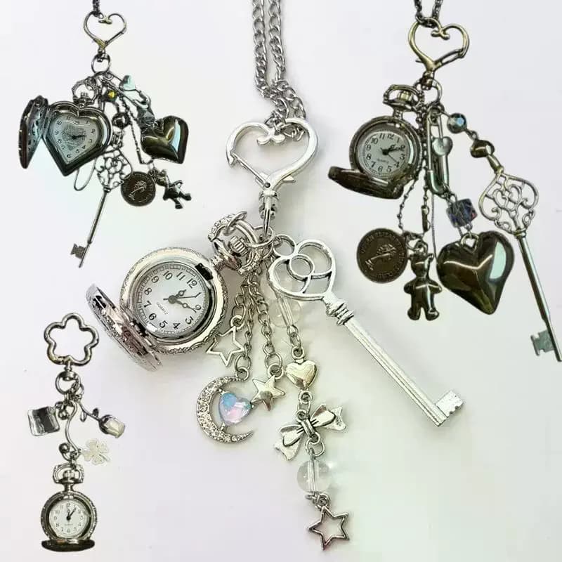 1Pcs Retro Steampunk Heart Pocket Watch Necklace for Men Women with Chain Vintage Style Design