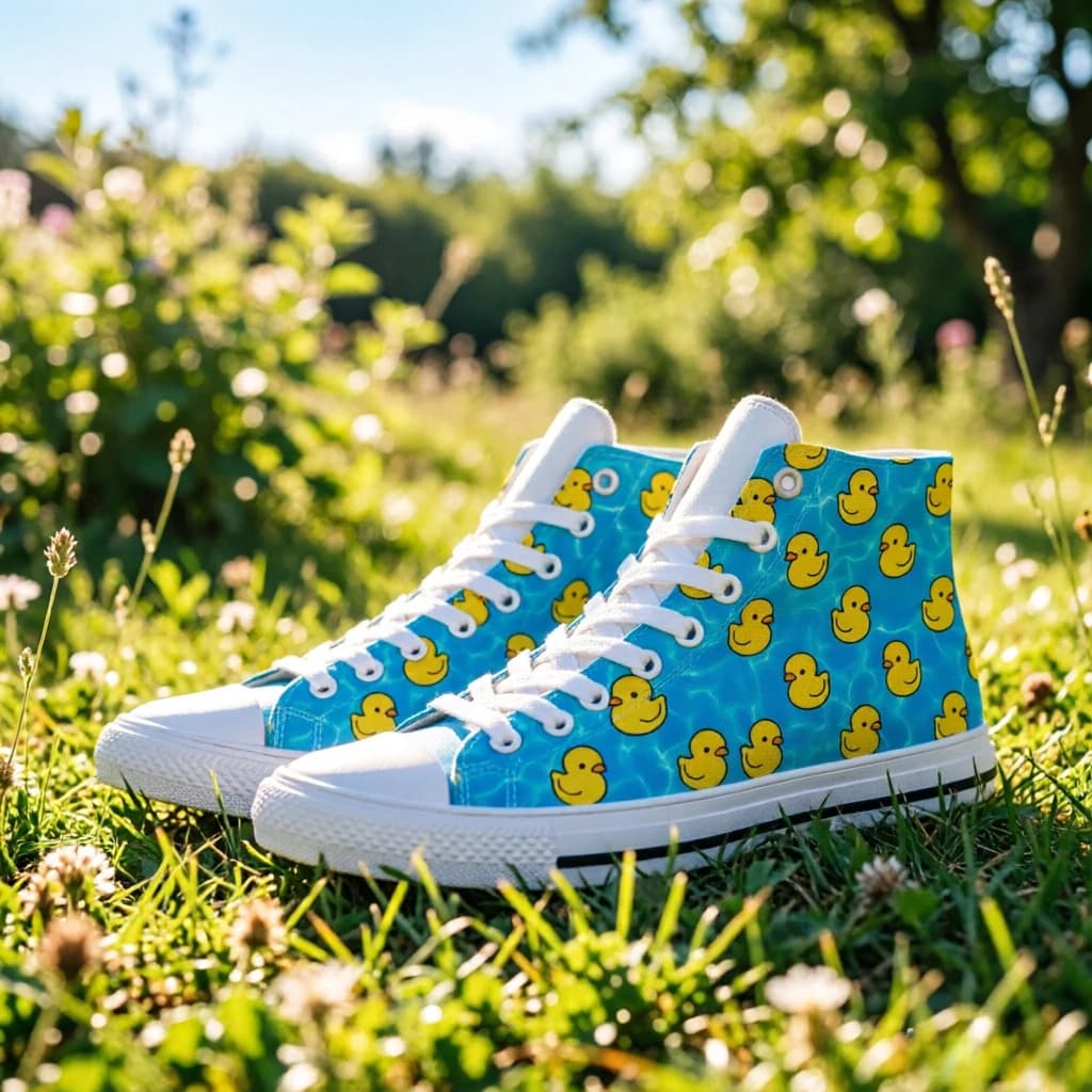 Scarpe personalizzate alte con tema gioco Paperino, stampa artistica con caramelle, sneakers in tela resistenti all'usura, scarpe unisex per tutte le stagioni