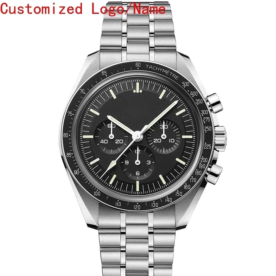 Men's Automatic Luminous Ceramics Watch, Luxury Sport with White and Black Leather Strap, Customised with Sapphire Glass 42mm
